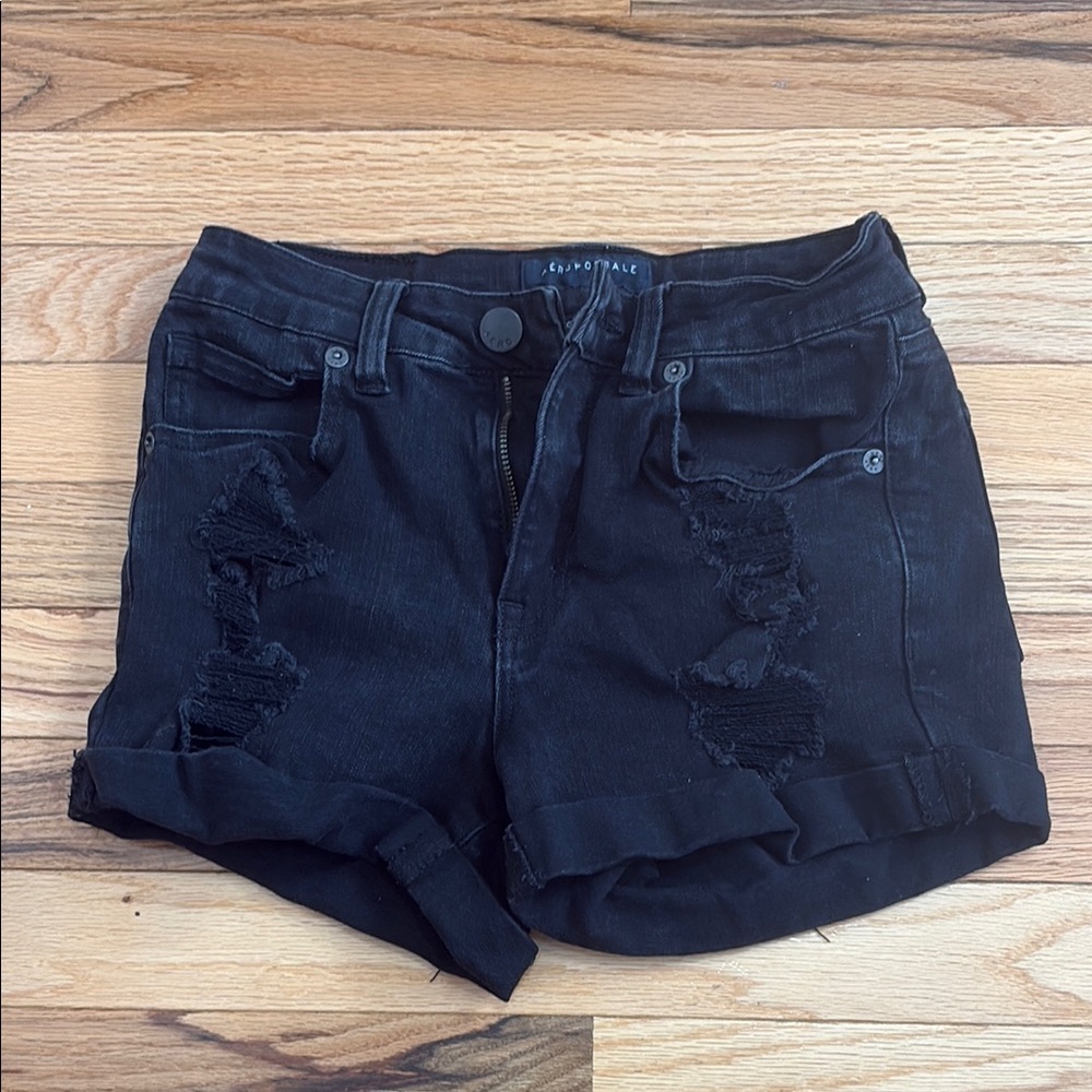 Aeropostale Black Jean Shorts Distressed High-Waisted